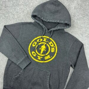 VTG Gold's Gym Hoodie Mens Small Charcoal Gray Graphic Pullover Bodybuilding